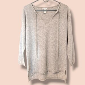 Sundance Heather Grey 100% Cashmere V-Neck Long Sleeve Longline Sweater